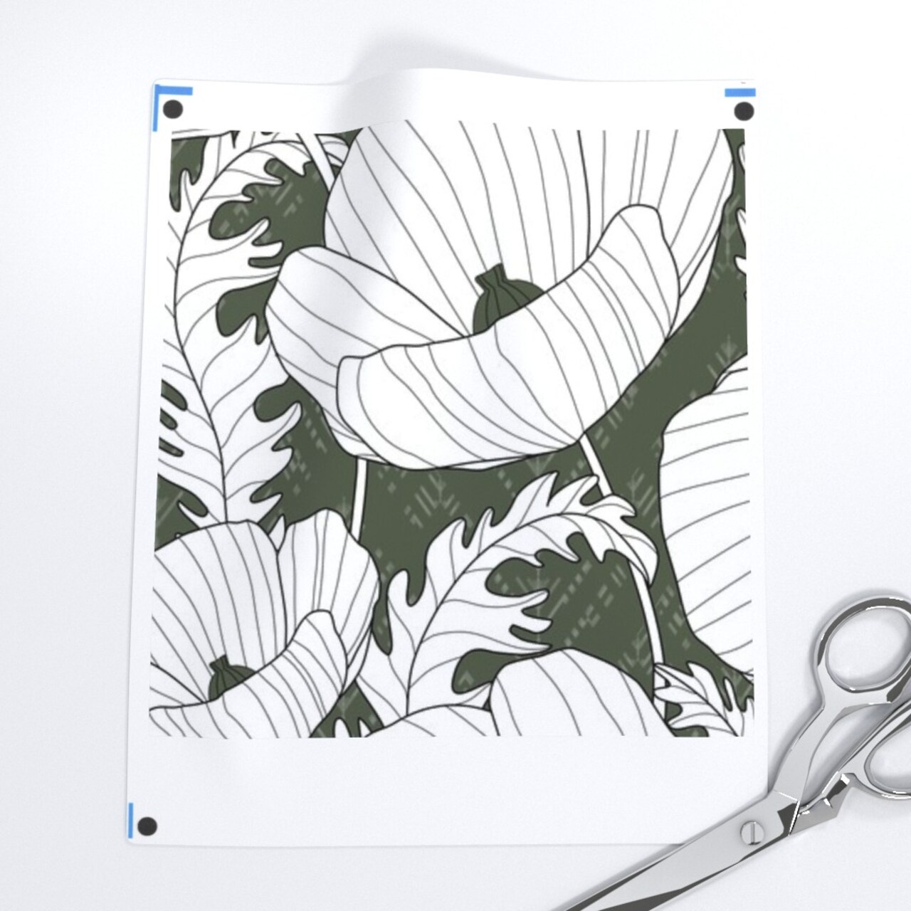 Floral Poppies Boho Flowers Olive White Line Drawing Large Scale Leaves Retro Green Custom Removable Wallpaper by Spoonflower Peel & Stick Wallpaper 2FT Wide